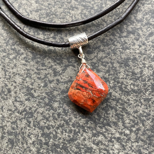 Red Jasper & Sterling Silver Leather Choker