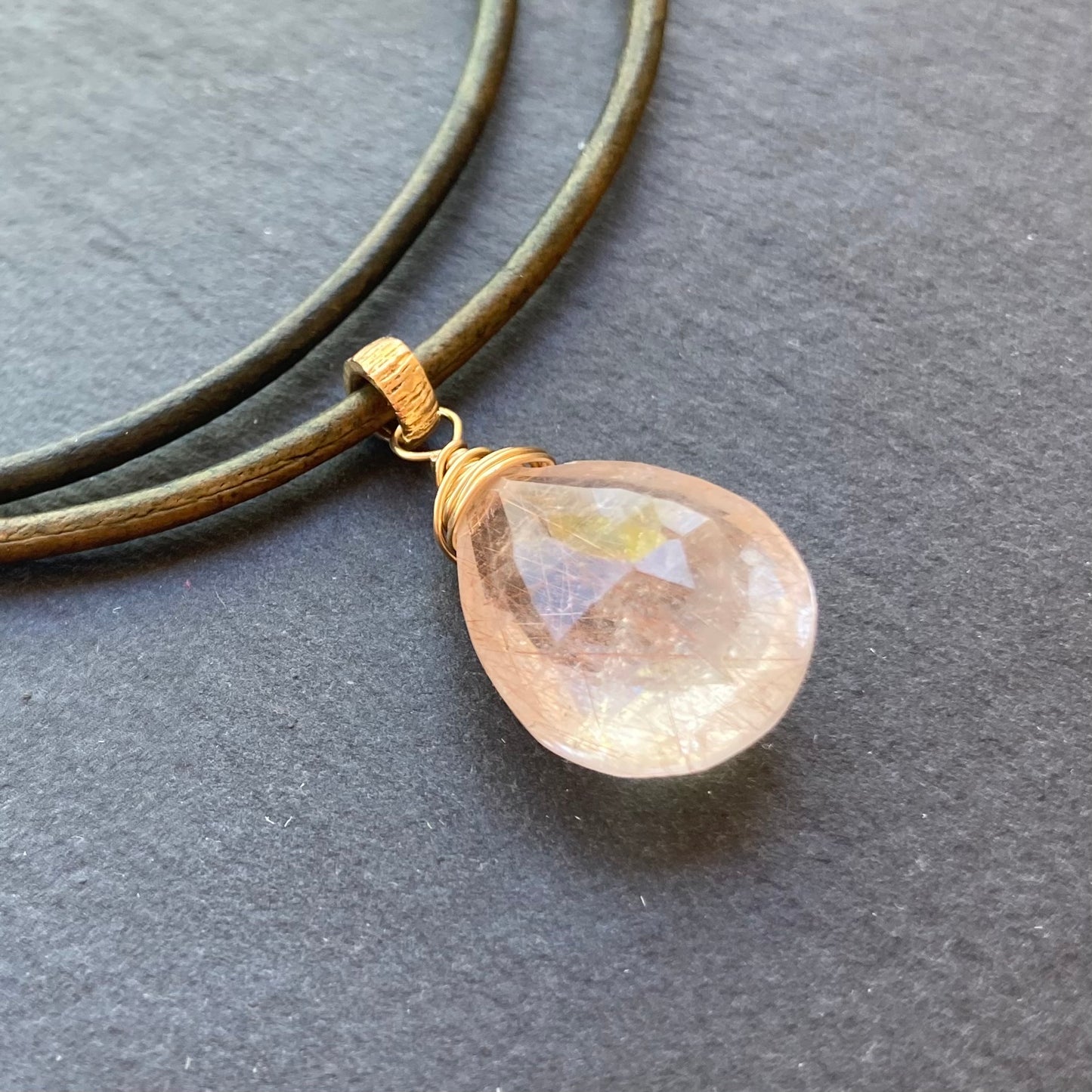 Copper Rutilated Quartz & Bronze Leather Choker