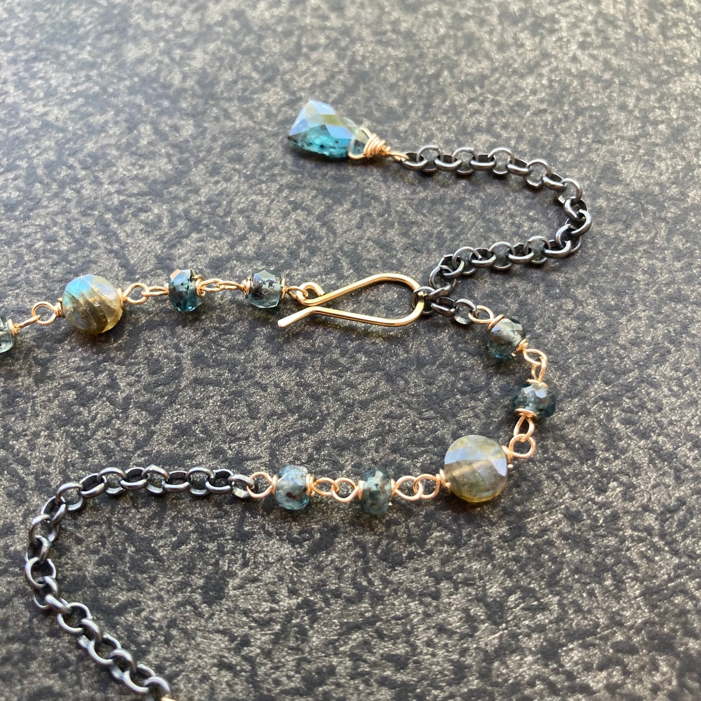 Labradorite, Moss Kyanite & Mixed Metal Necklace