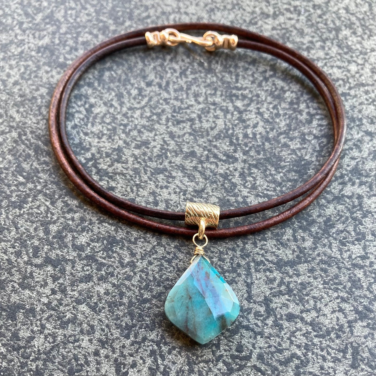 Chrysocolla & Bronze Leather Choker