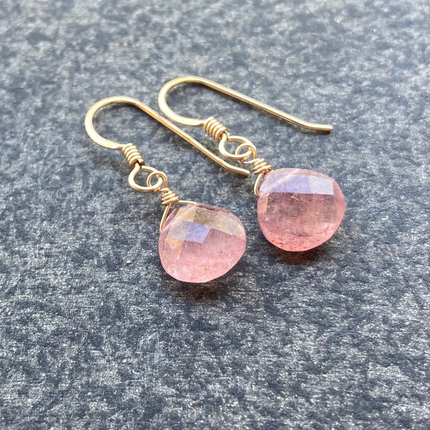 Strawberry Quartz & Gold Earrings