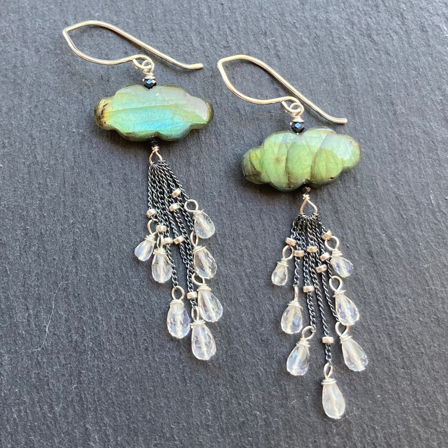 Labradorite, Rainbow Moonstone & Sterling Silver Storm Earrings