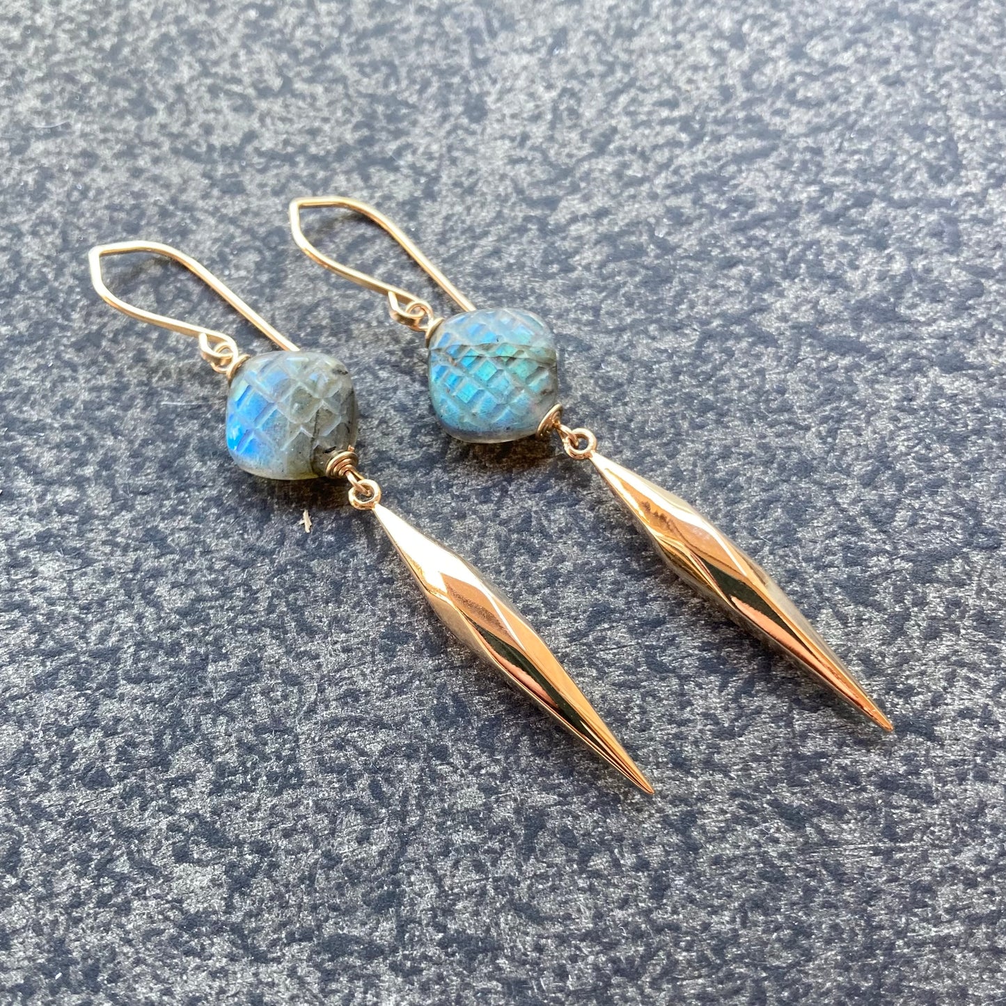 Labradorite, Gold & Bronze Spike Earrings