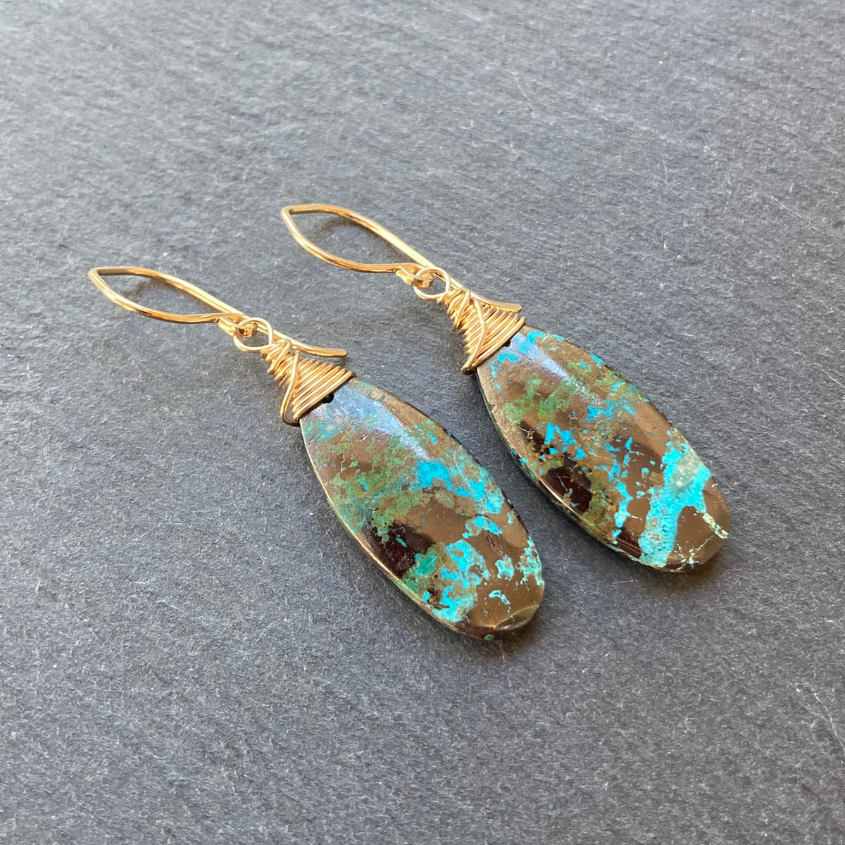 Chrysocolla & Gold Earrings