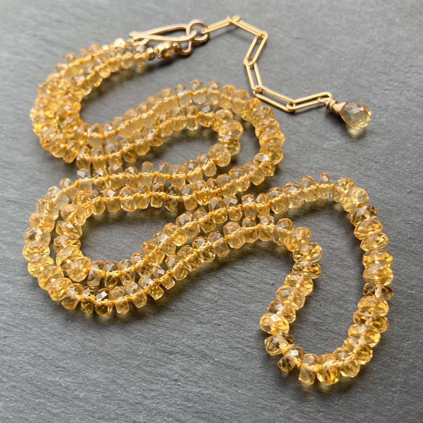 Citrine Hand Knotted Silk Necklace