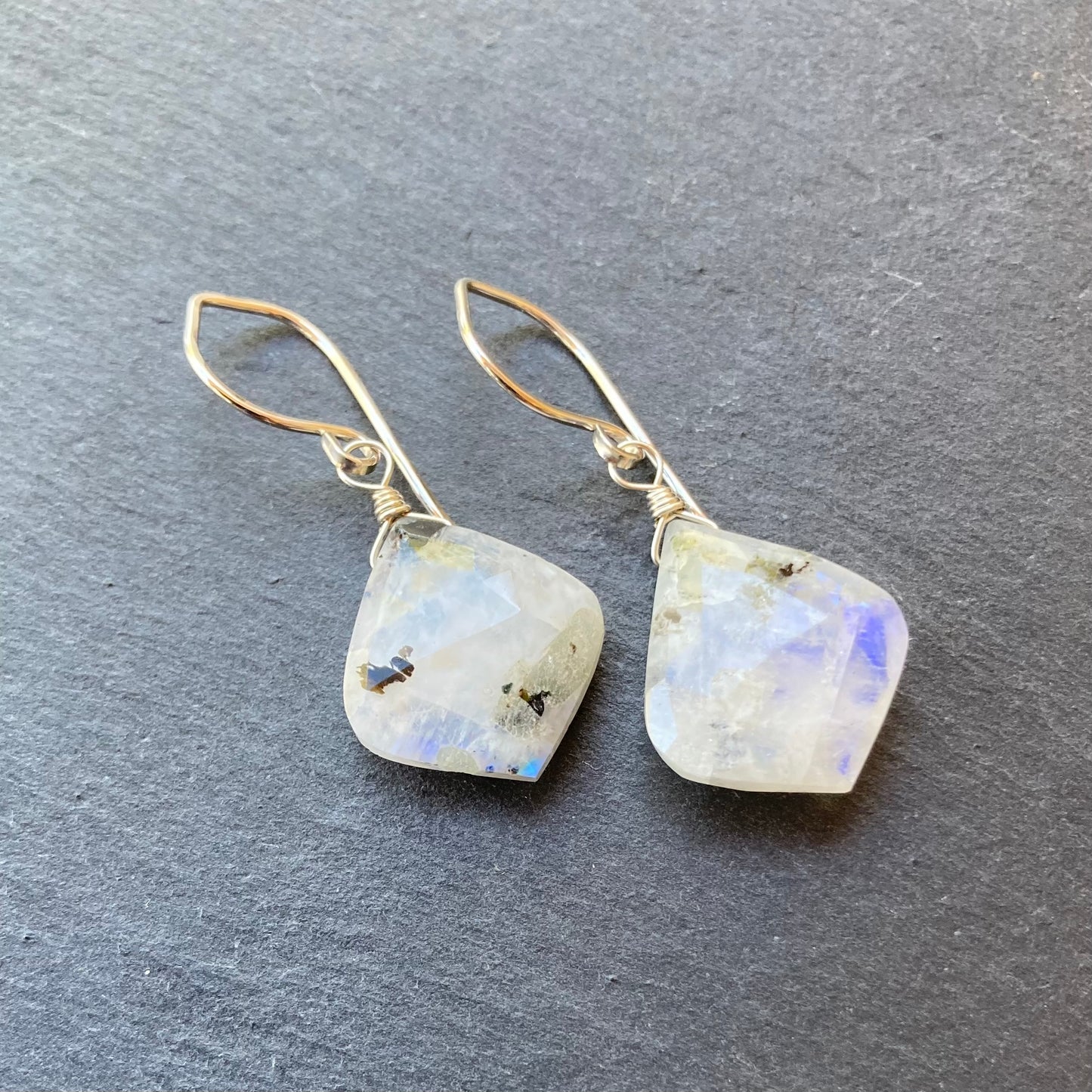 Tourmalinated Rainbow Moonstone & Sterling Silver Earrings