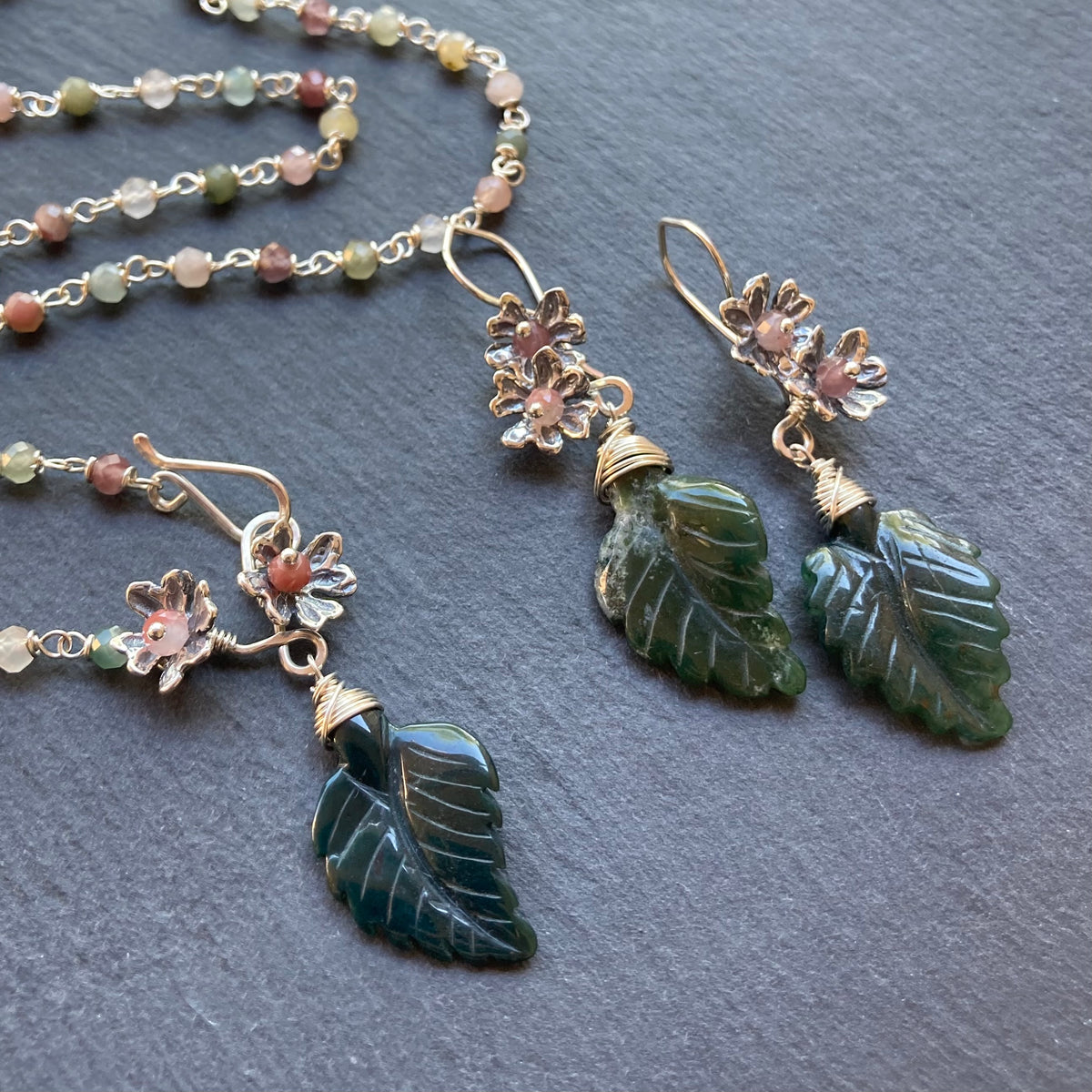 Indian Agate & Sterling Silver Winter Blossom Earrings