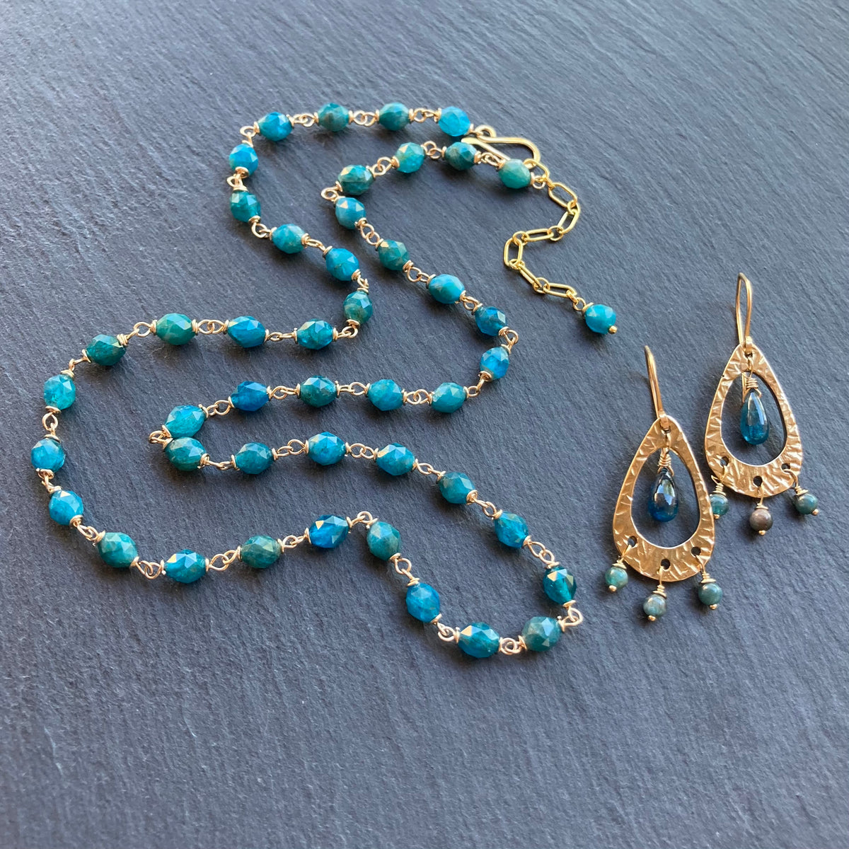 Neon Blue Apatite & Gold Necklace