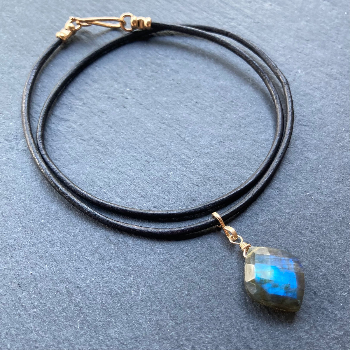 Labradorite & Gold Leather Choker