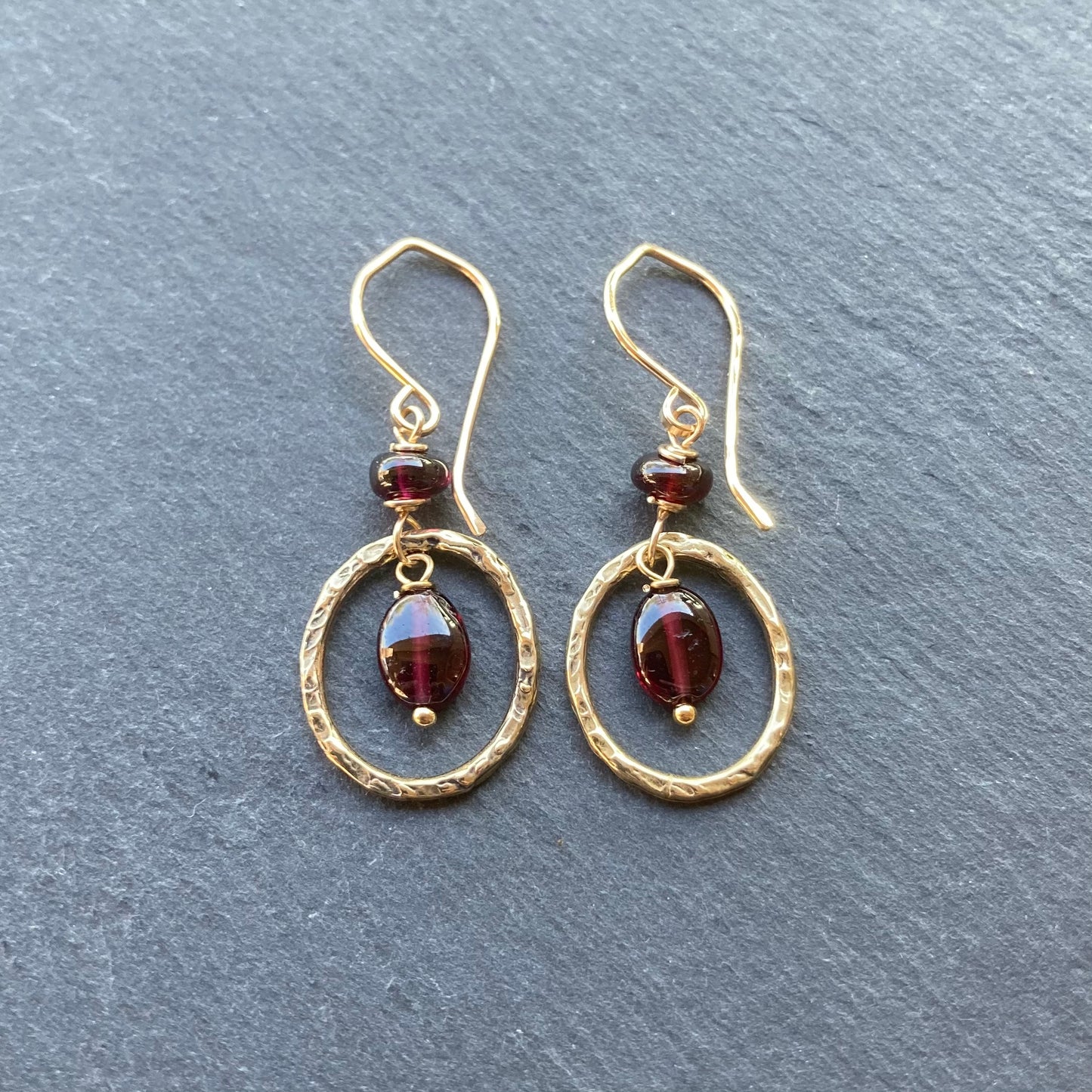 Rhodolite Garnet, Gold & Bronze Hoops