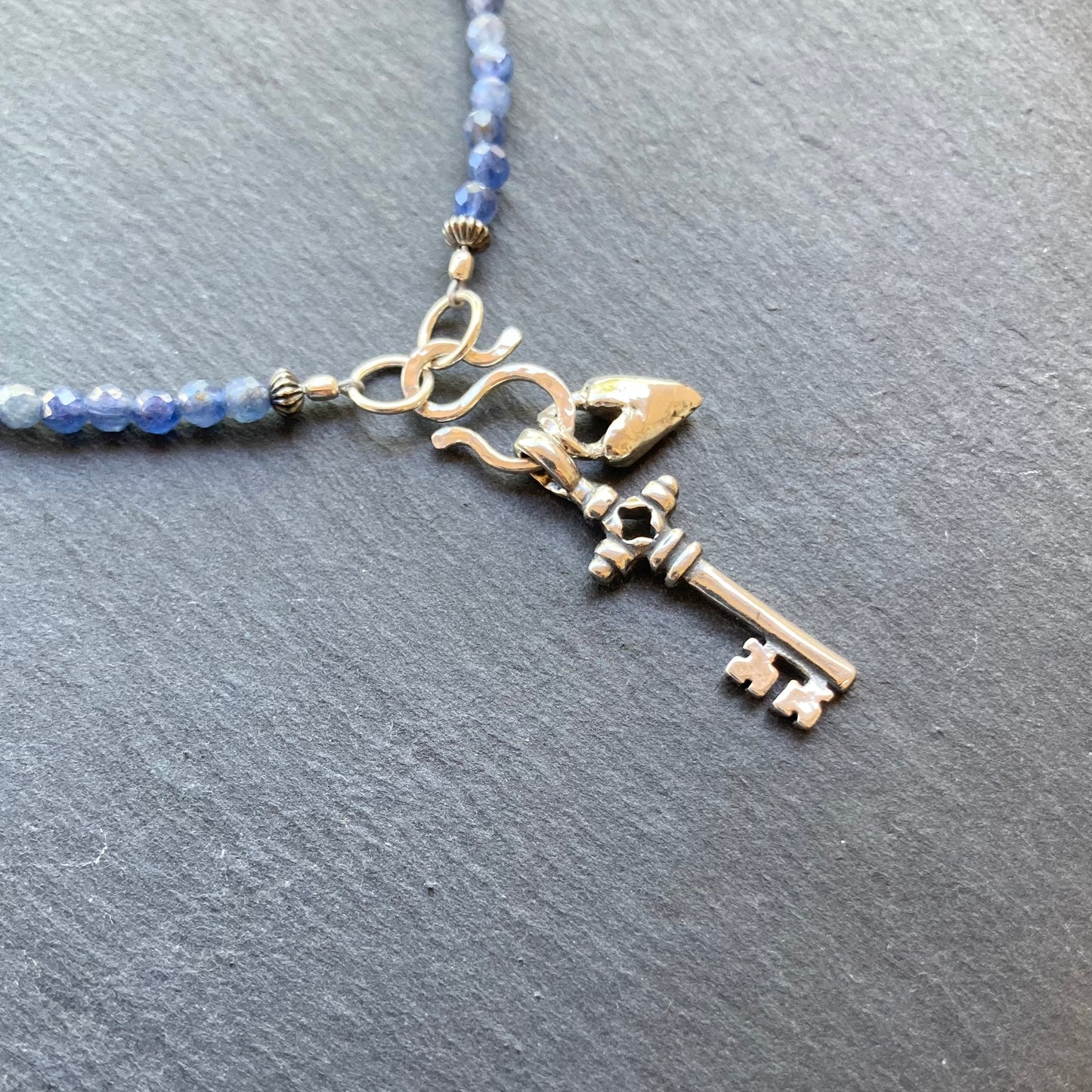 Sapphire & Sterling Silver Key to My Heart Charm Choker