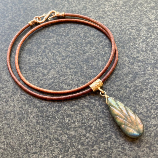 Labradorite & Bronze Leather Choker