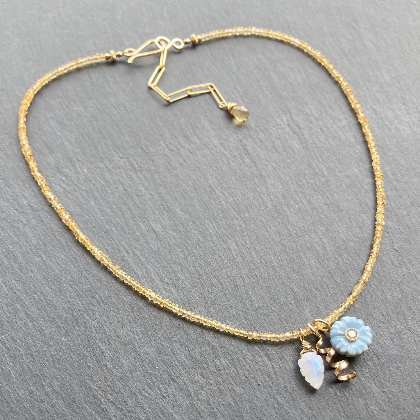 Citrine, Blue Opal & Gold Charm Choker