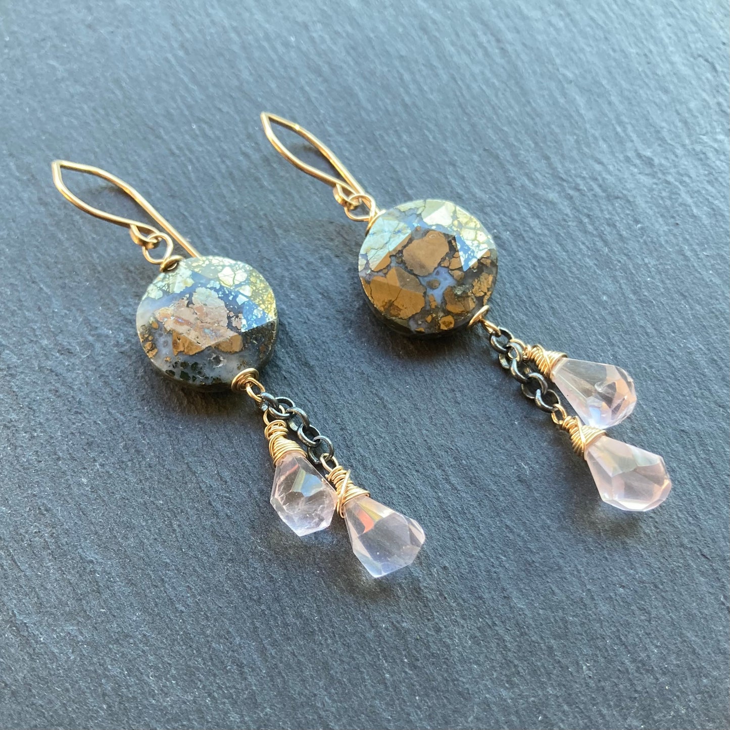 Nipomo Marcasite in Agate, Rose Quartz & Mixed Metal Earrings