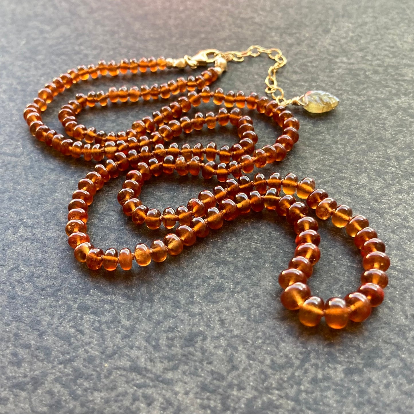 Hessonite Garnet Hand Knotted Silk Necklace