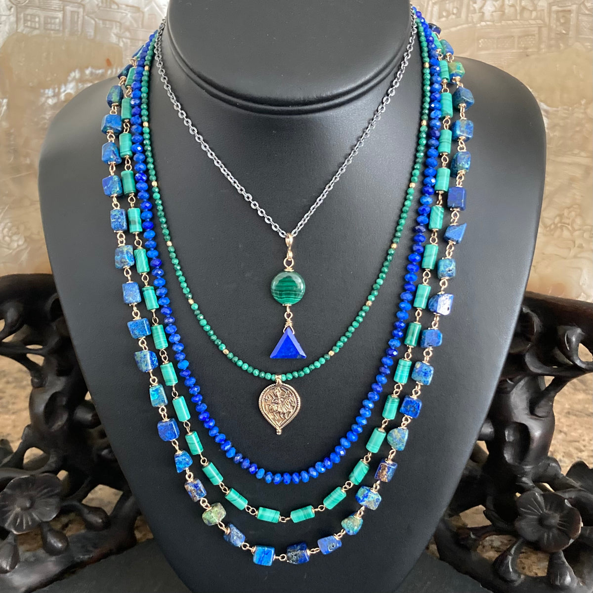 Azurite Malachite & Gold Necklace