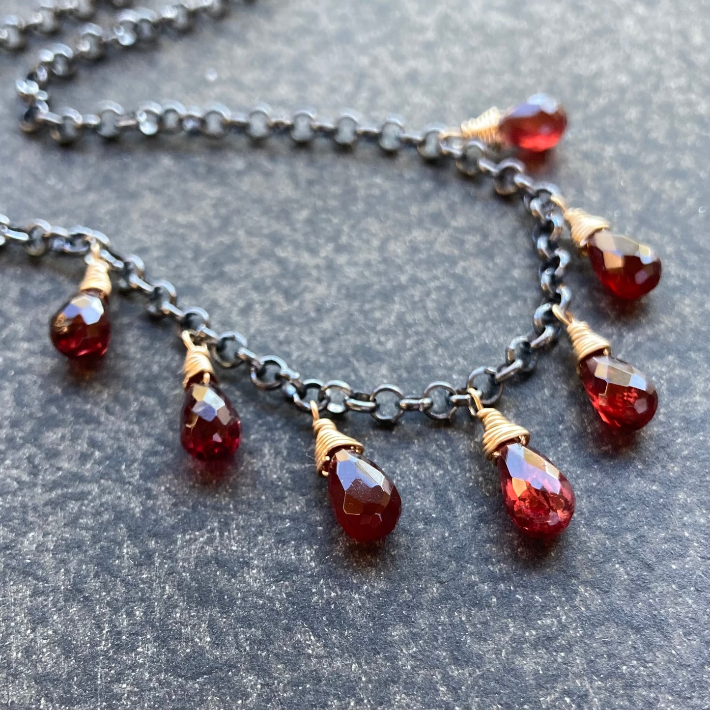 Mozambique Garnet & Mixed Metal Charm Choker