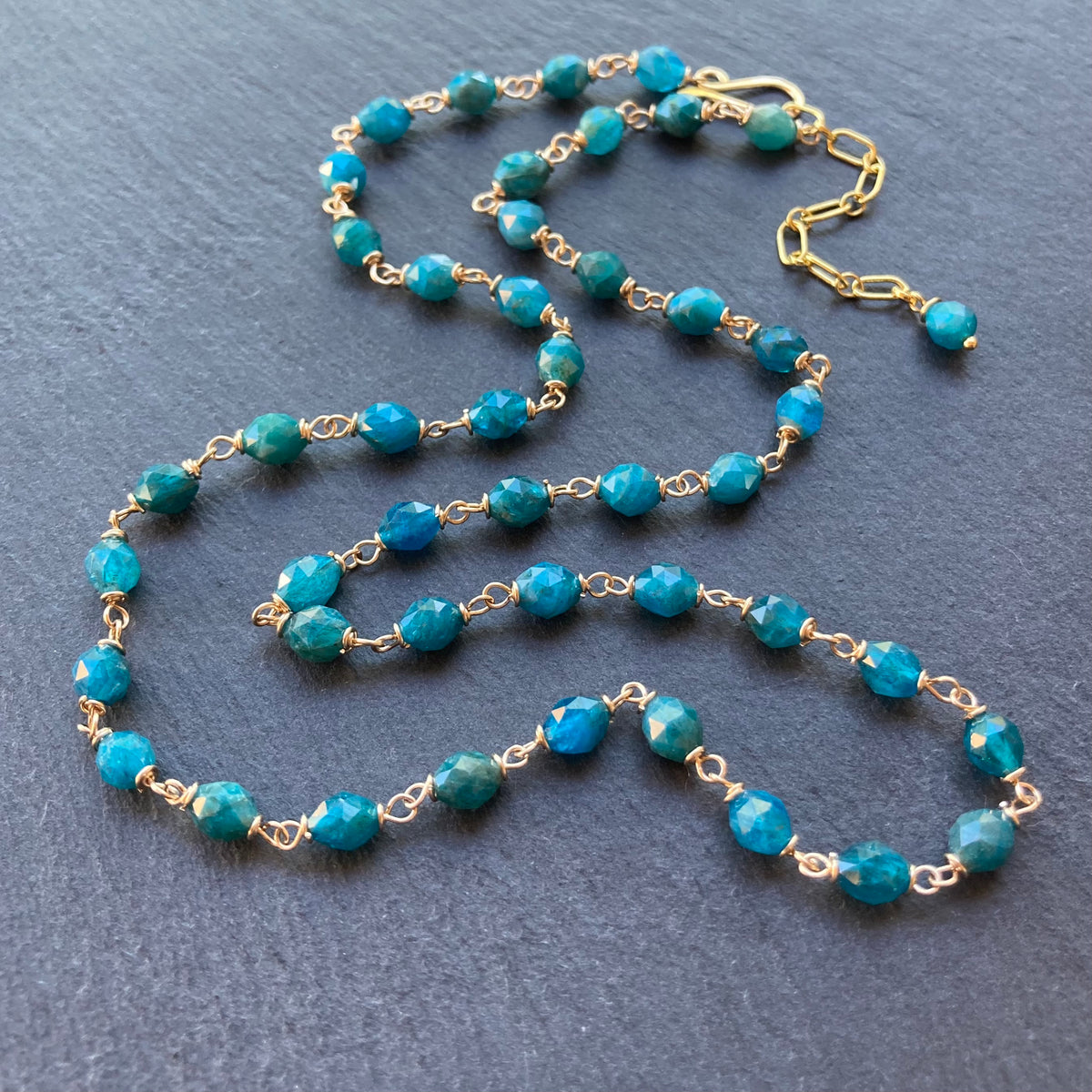 Neon Blue Apatite & Gold Necklace