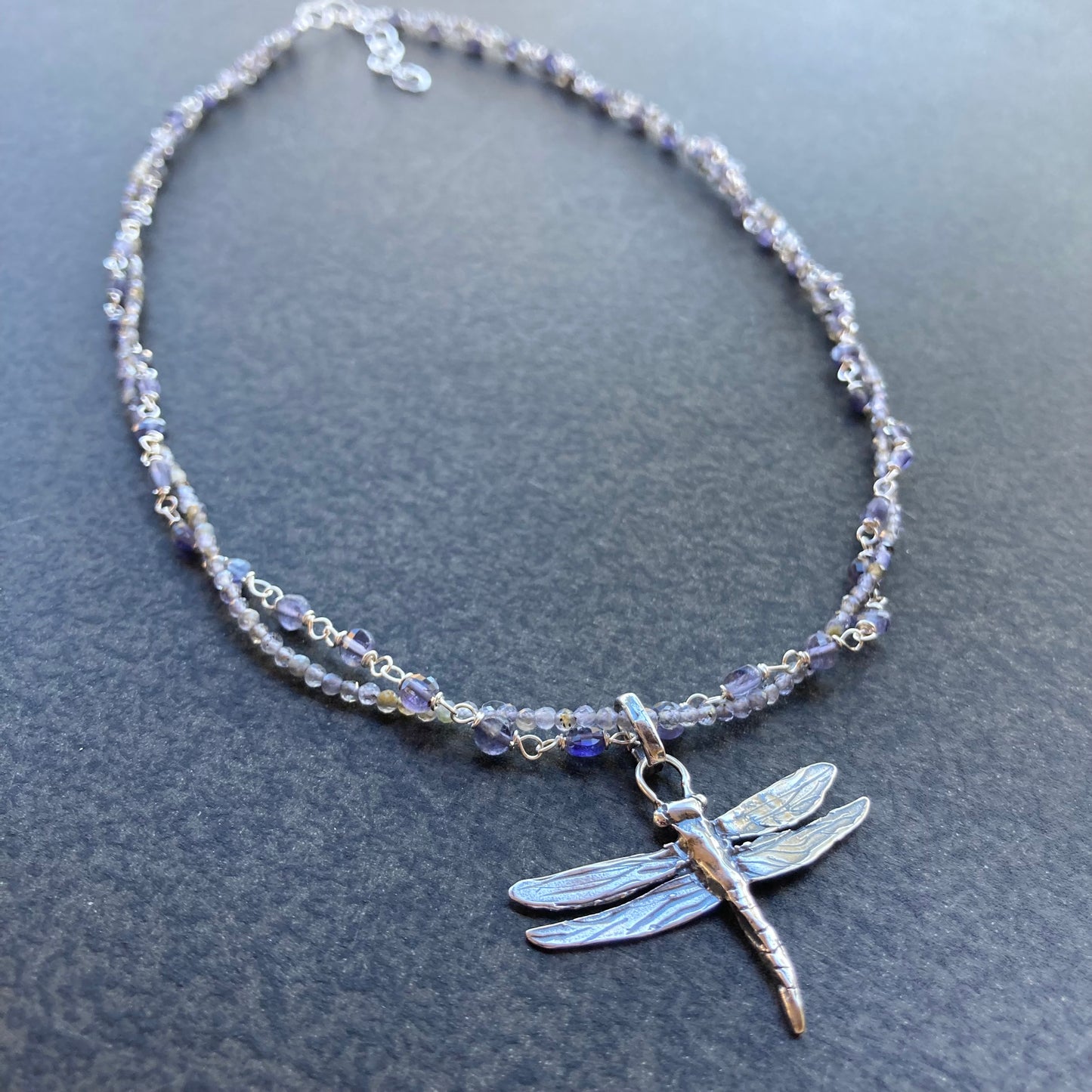 Iolite & Sterling Silver Dragonfly Necklace