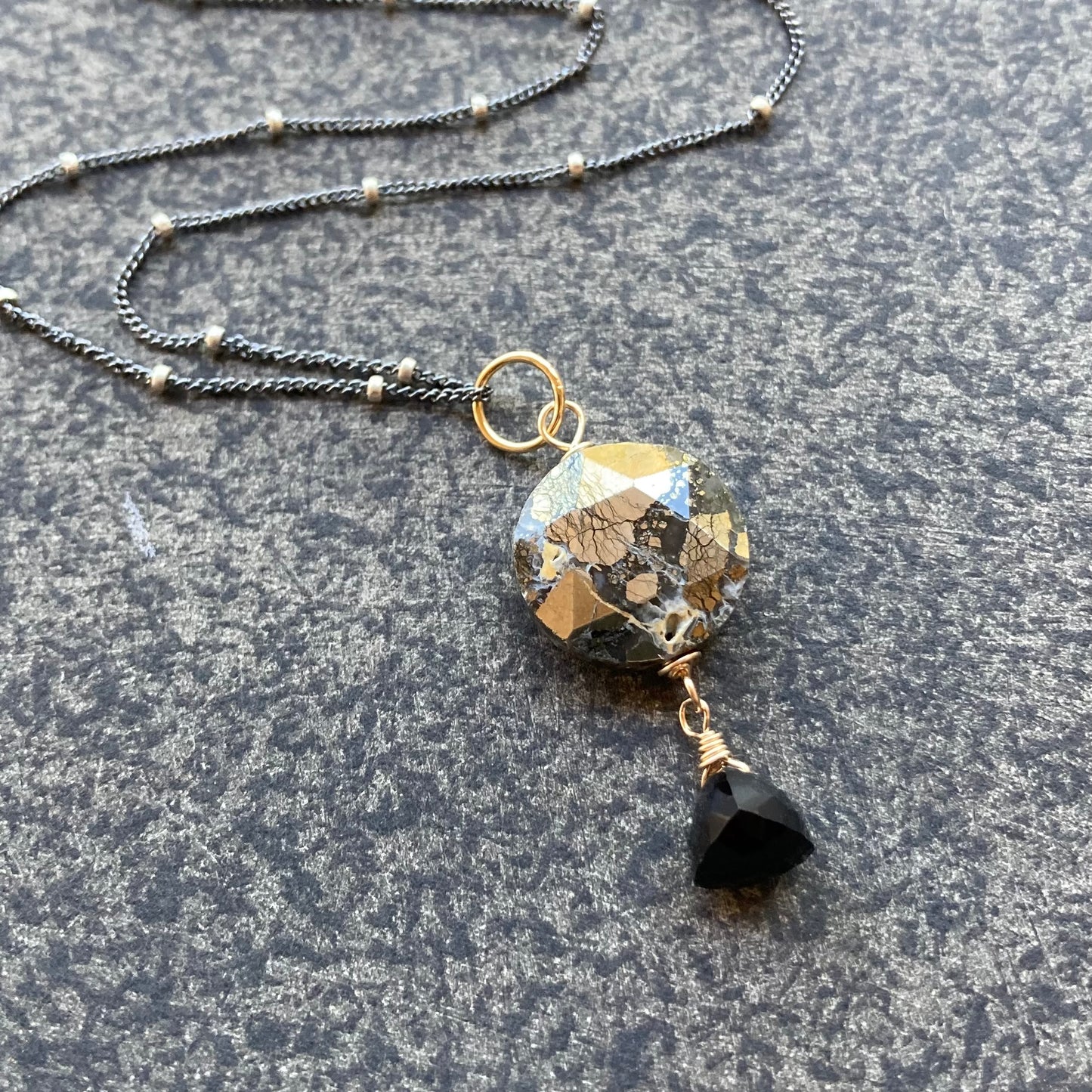 Nipomo Marcasite in Agate, Black Onyx & Mixed Metal Pendant Necklace