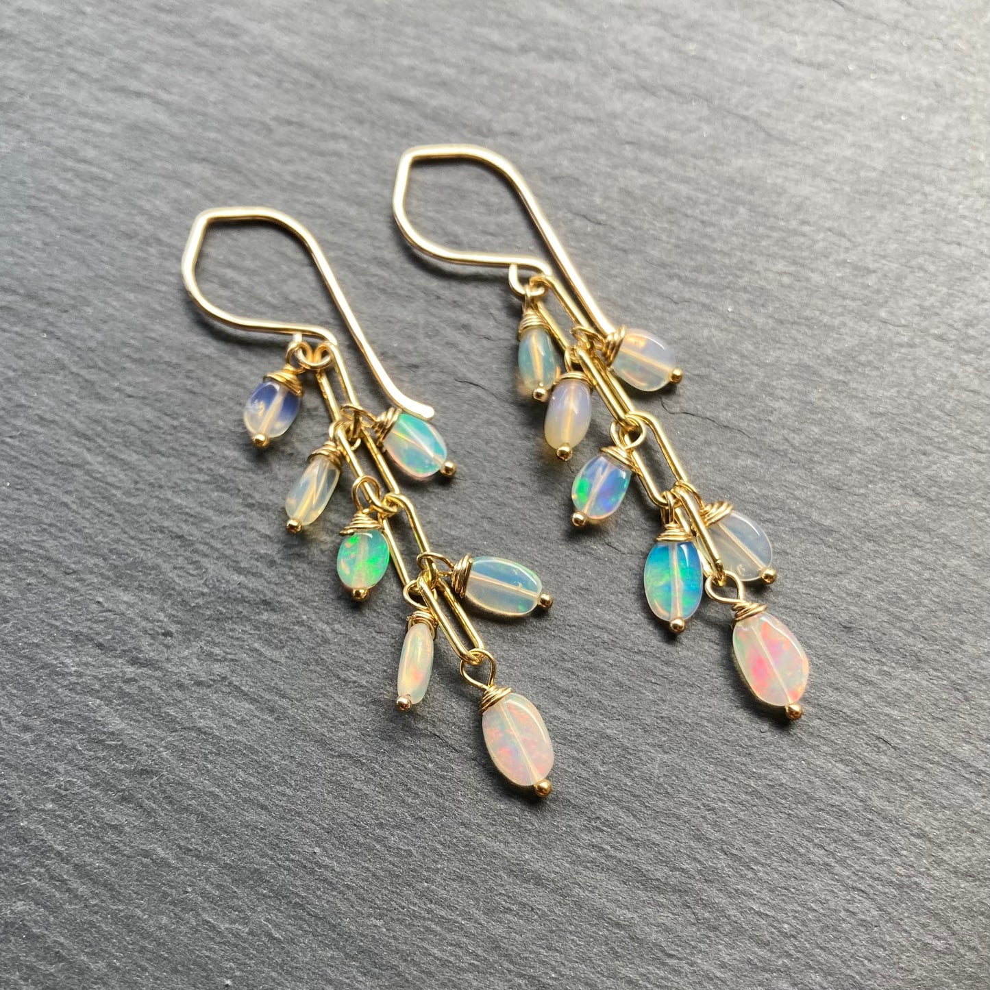 Ethiopian Opal & Gold Cascade Earrings