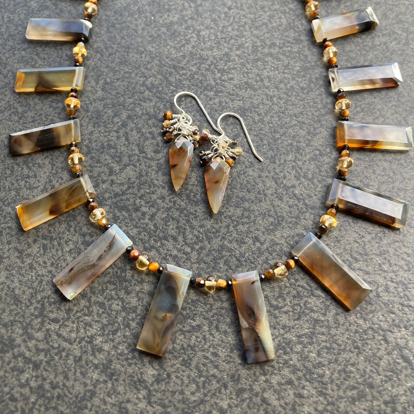 Montana Agate & Sterling Silver Arrowhead Cluster Earrings