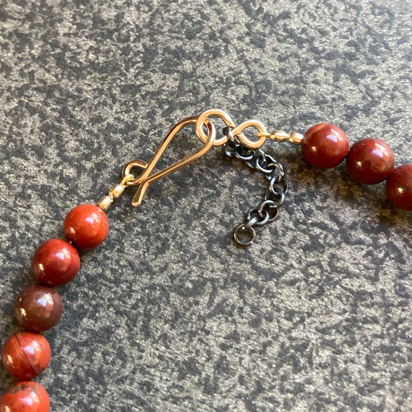 Men’s/Unisex Apple Jasper & Artisan Bronze Bead Mixed Metal Bracelet