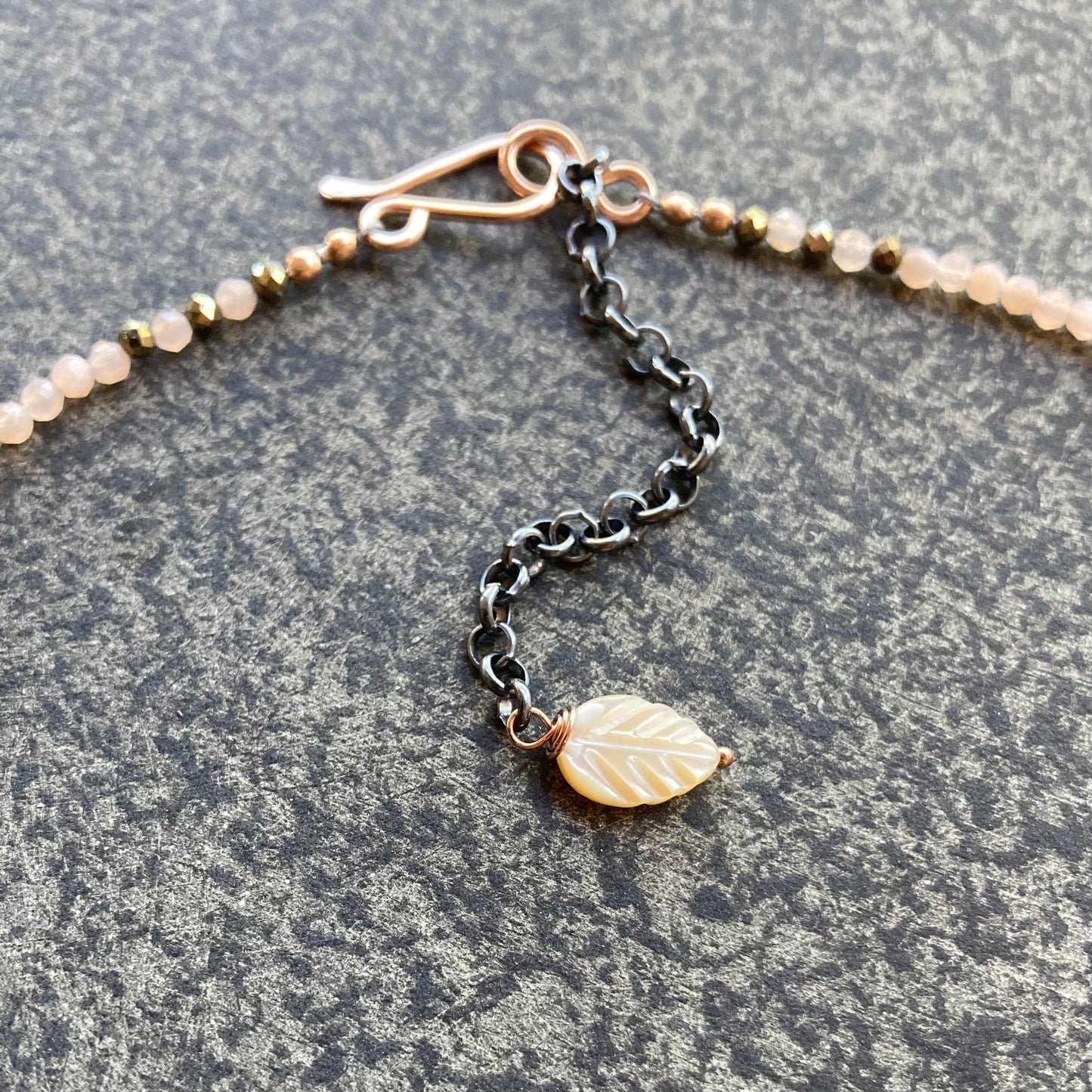 Peach Moonstone & Vintage Mother of Pearl Cameo Pendant Necklace