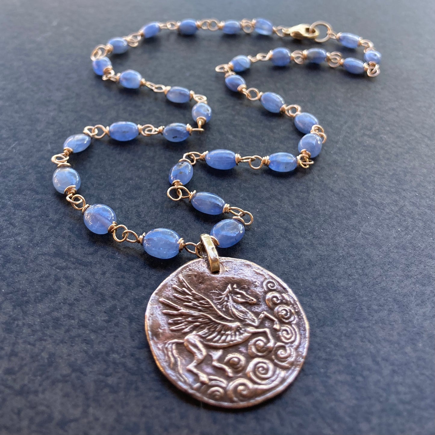 Burmese Sapphire, 14k Gold & Bronze Pegasus Cloud Coin Necklace