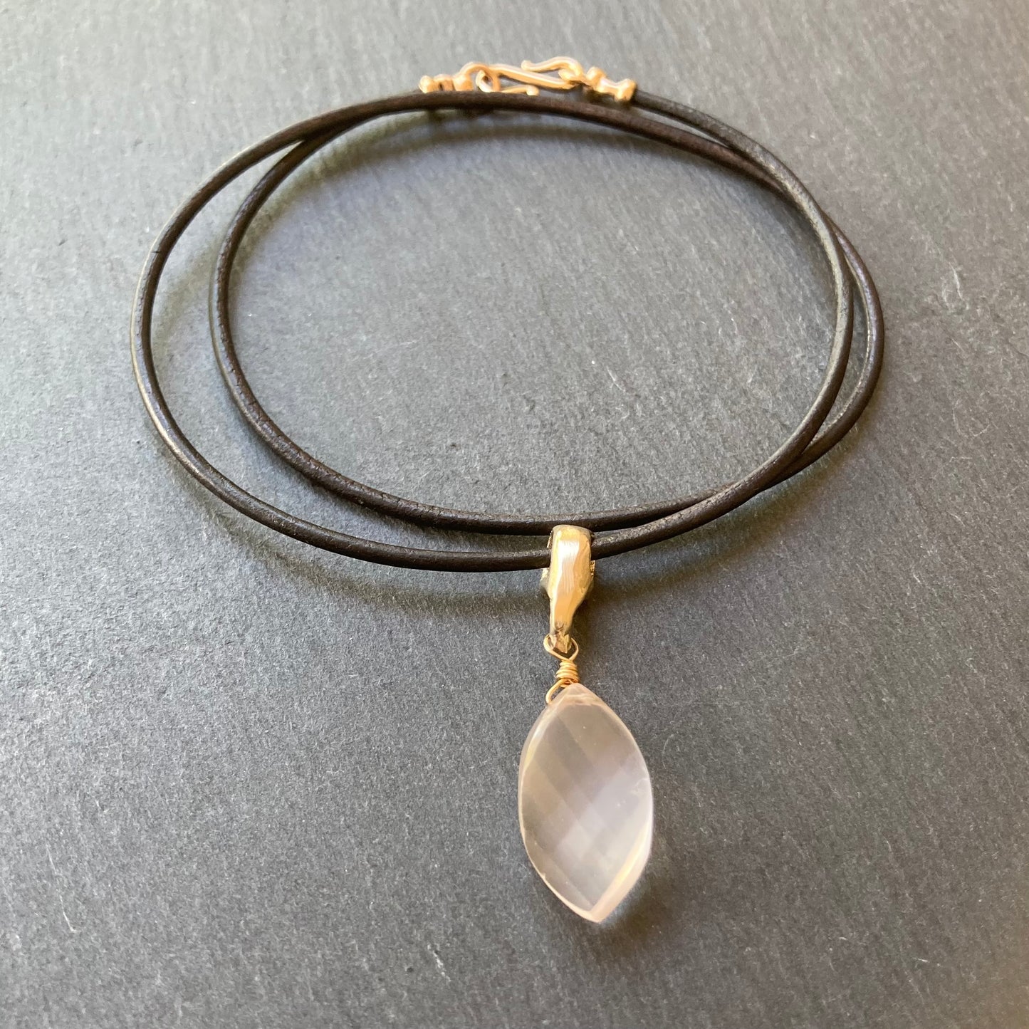 Rose Quartz & Bronze Leather Choker
