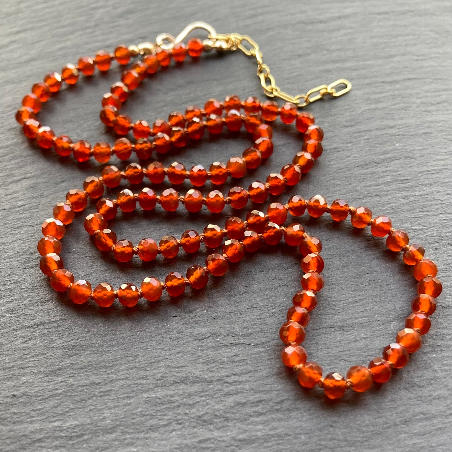 Red Agate Hand Knotted Silk Necklace