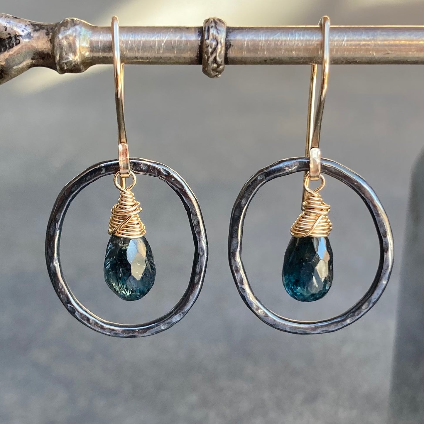 Moss Kyanite & Mixed Metal Hoops