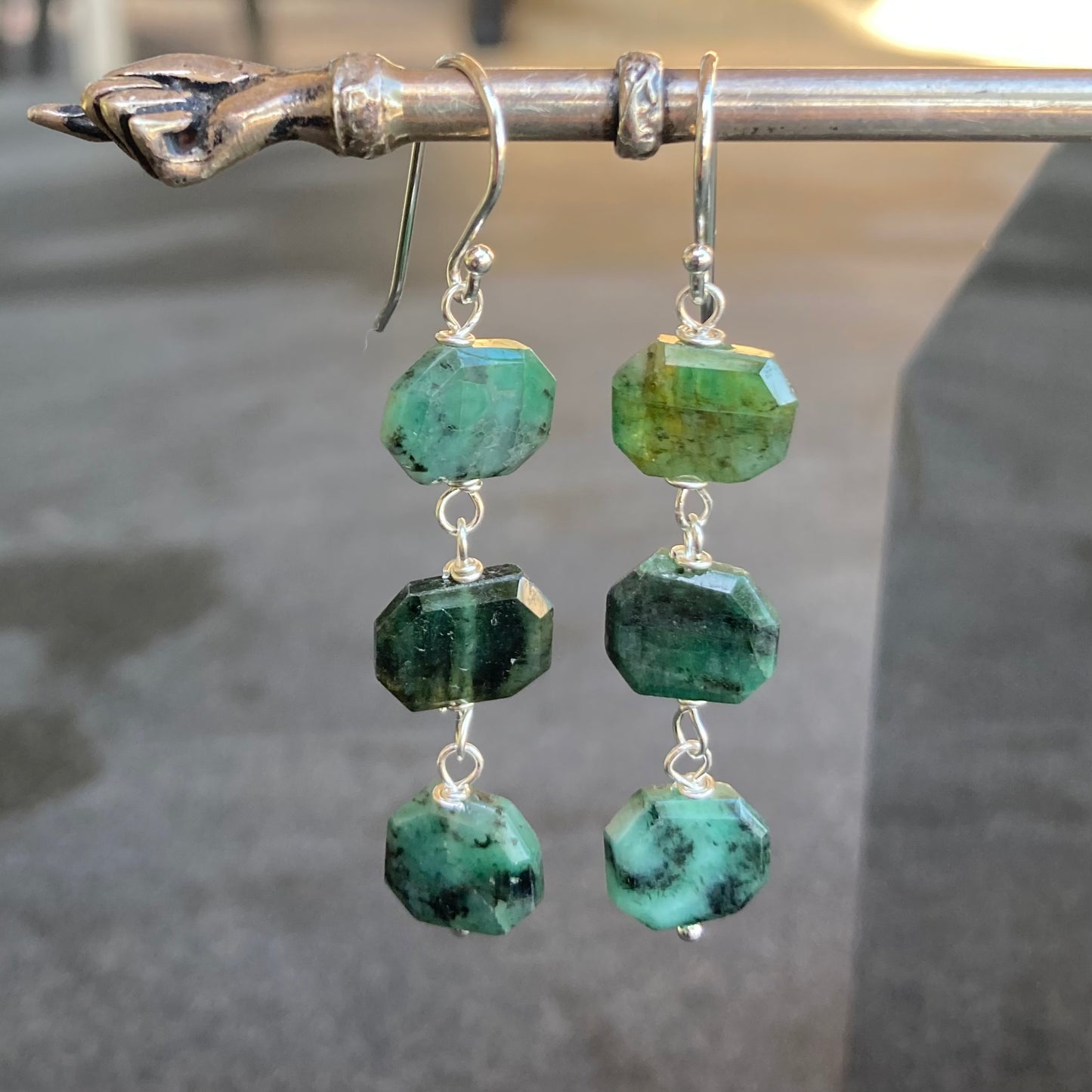 Natural Emerald & Sterling Silver Earrings