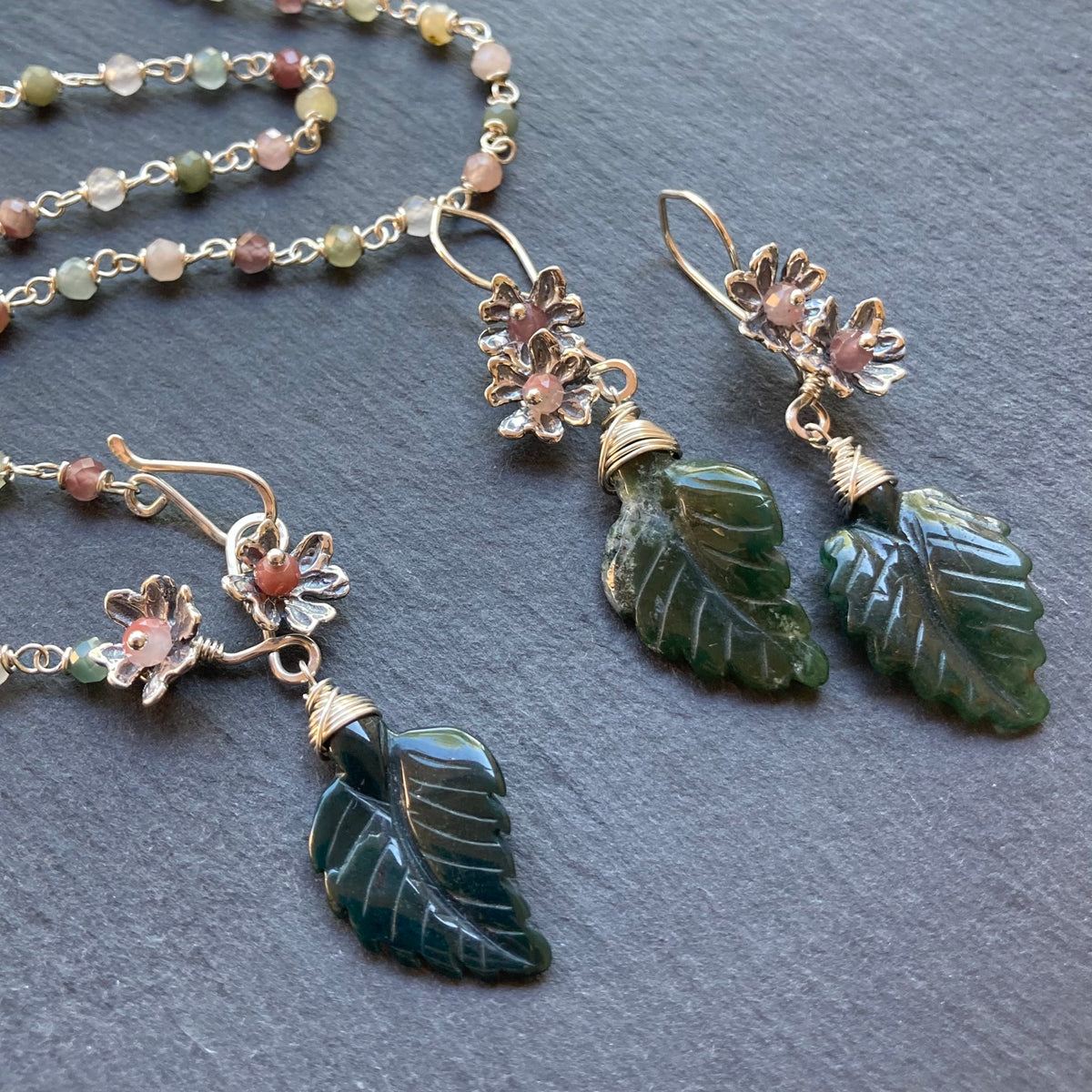 Rainbow Agate & Sterling Silver Winter Blossom Pendant Necklace