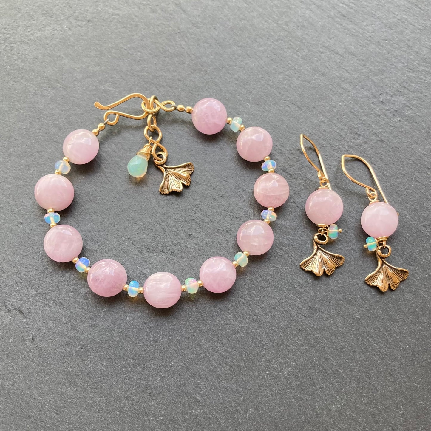 Kunzite, Ethiopian Opal & Gold Bracelet