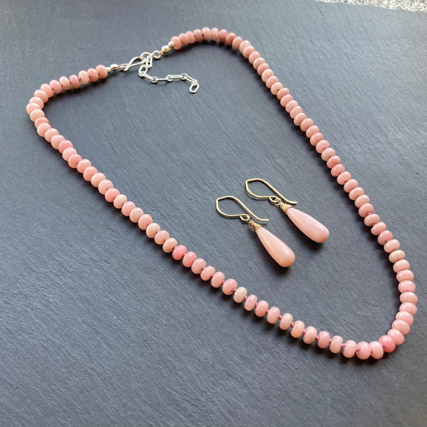 Pink Peruvian Opal & Gold Earrings