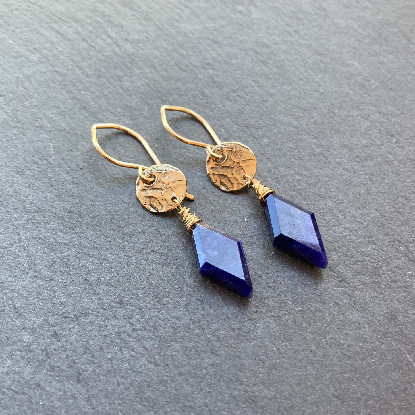 Sodalite, Gold & Bronze Coin Earrings