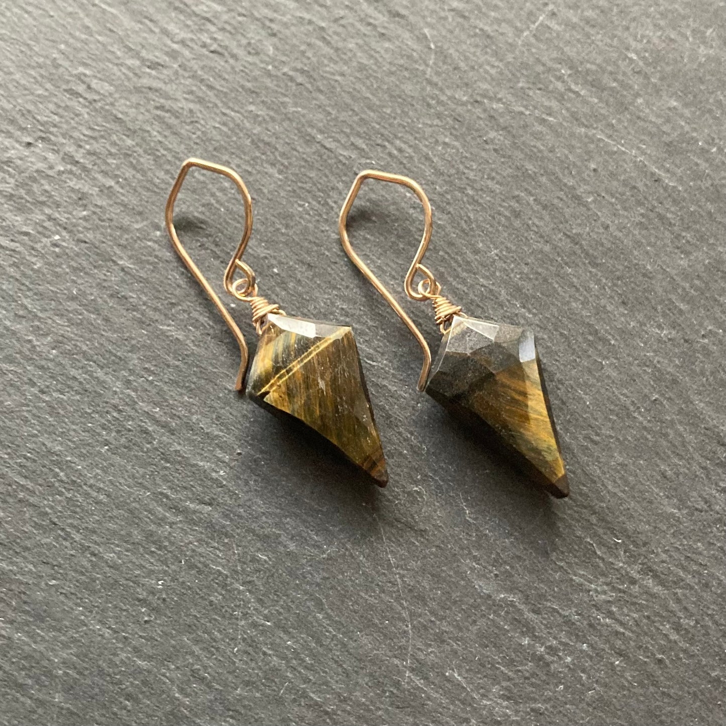 Black Tiger Eye & Gold Arrowhead Earrings
