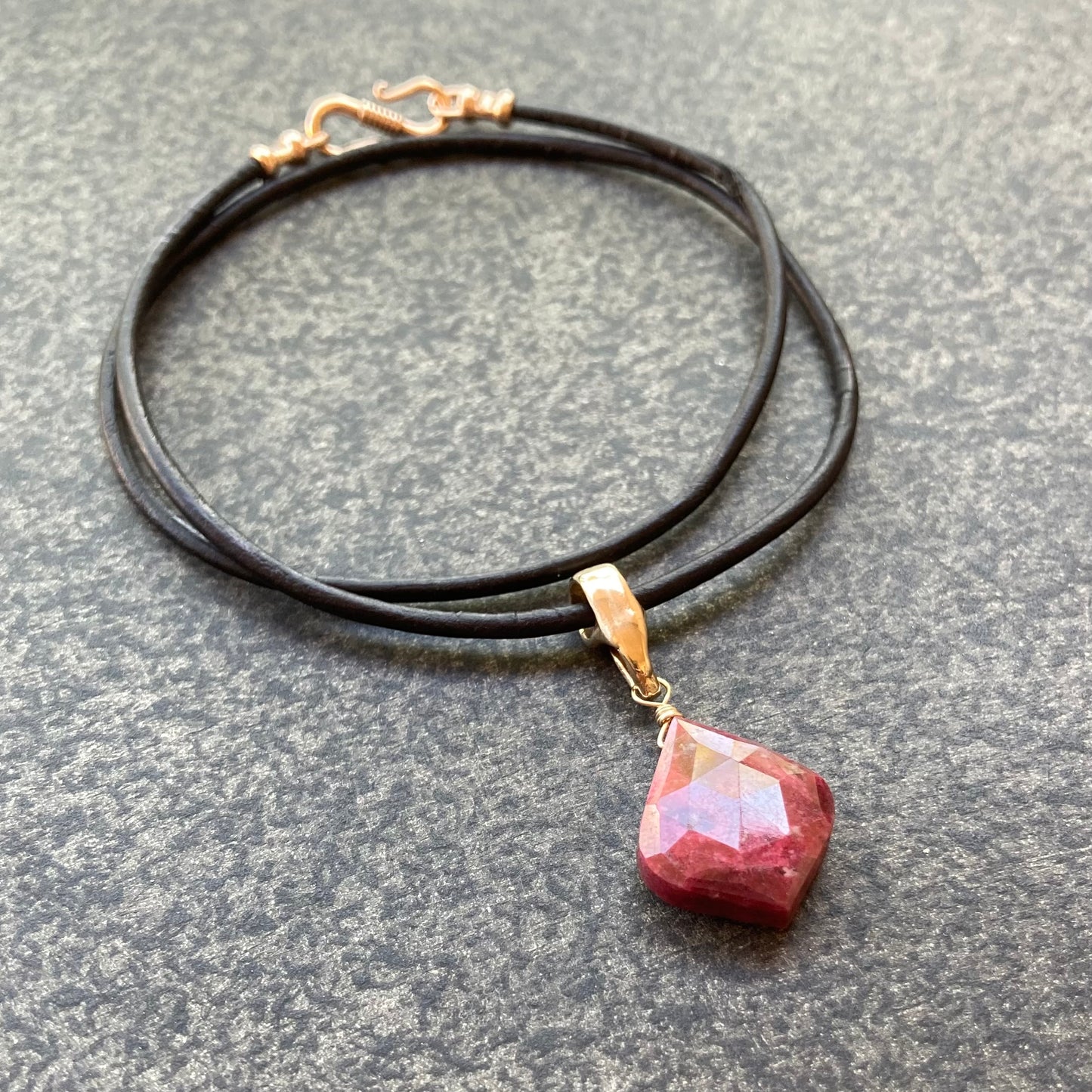 Thulite & Bronze Leather Choker