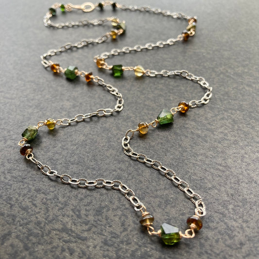 Green & Petro Tourmaline Mixed Metal Necklace