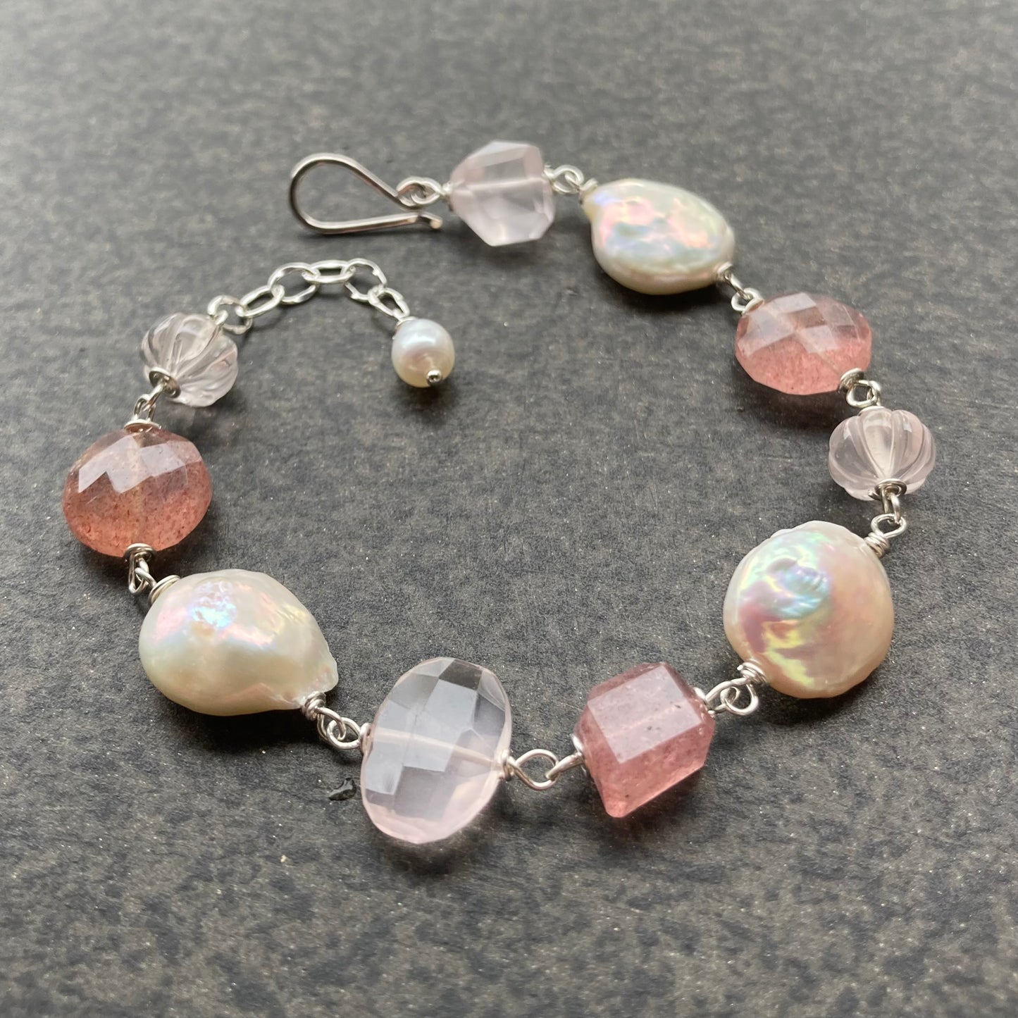 Pink Multi Gemstone & Sterling Silver Bracelet