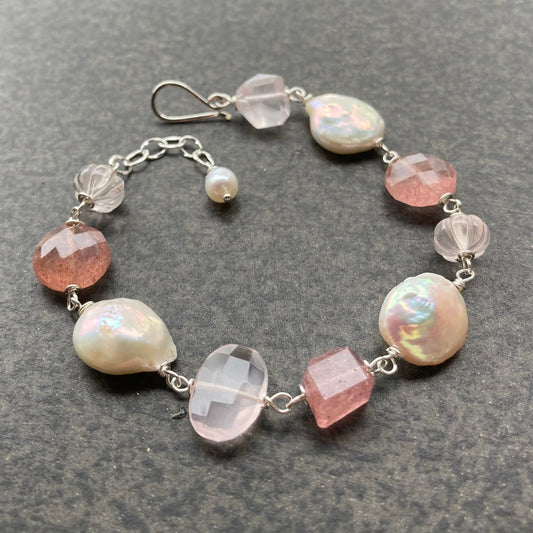 Pink Multi Gemstone & Sterling Silver Bracelet