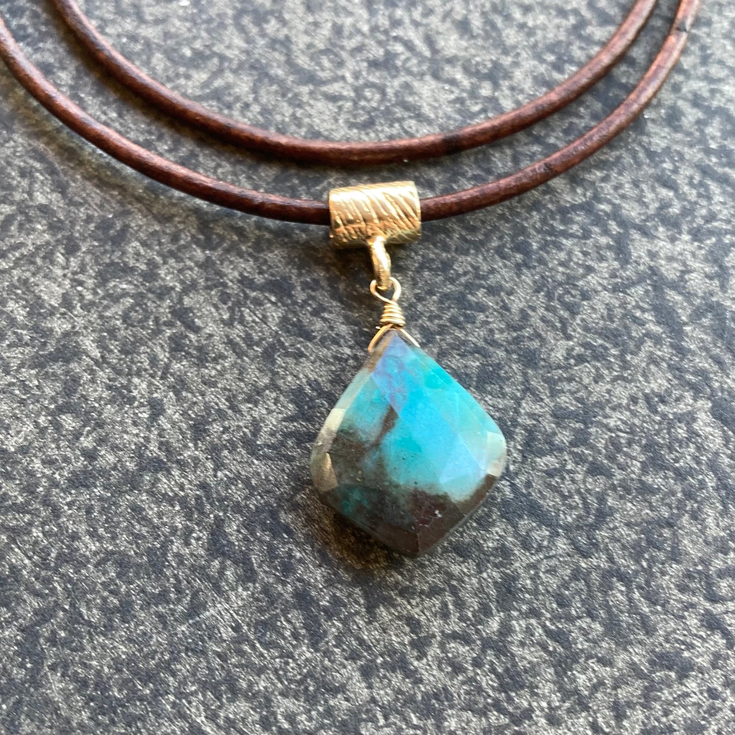 Chrysocolla & Bronze Leather Choker