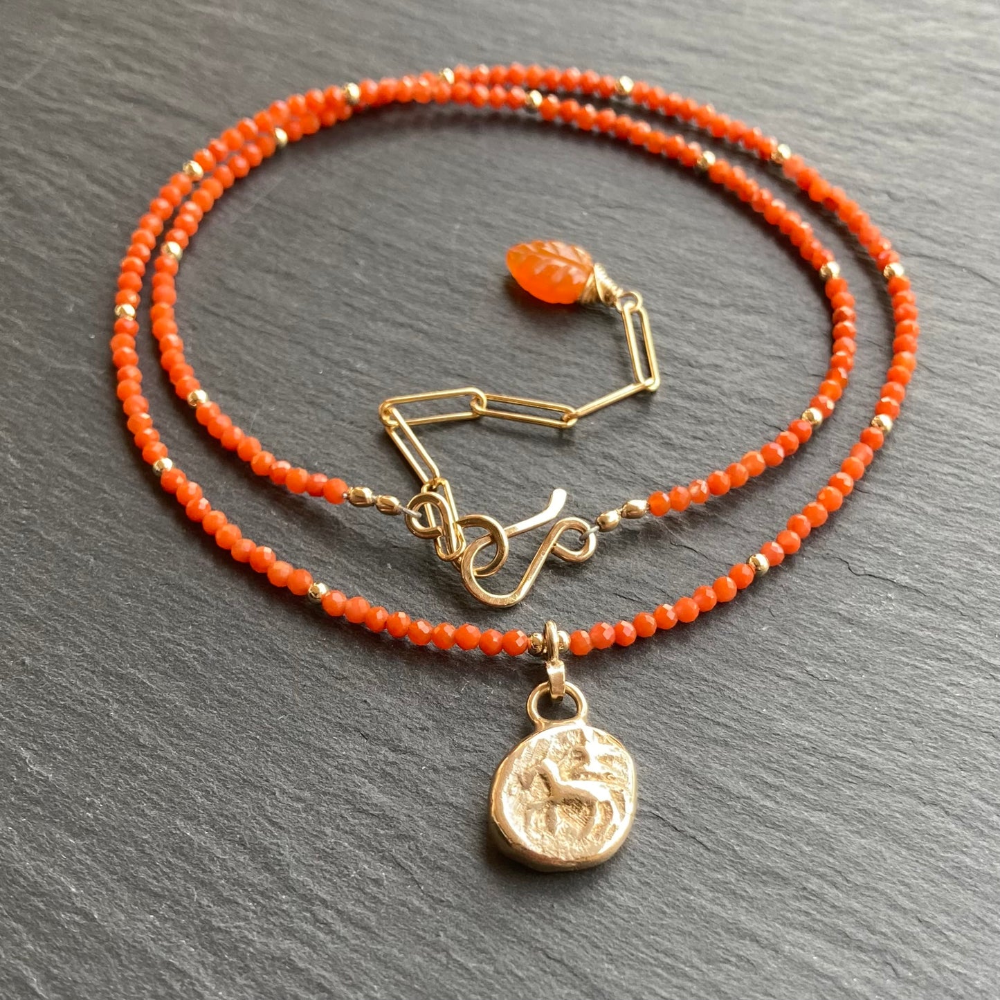 Red Agate, Gold & Bronze Ancient Coin Choker