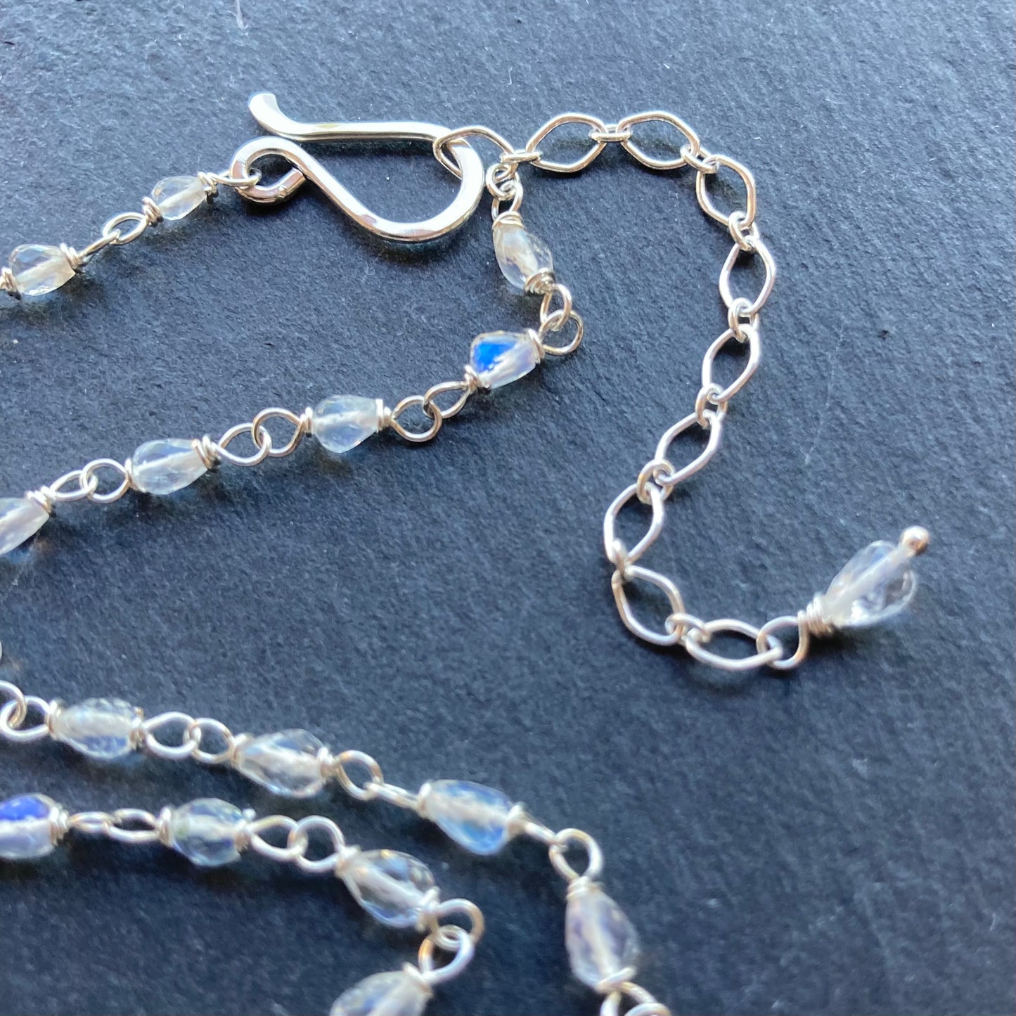 Rainbow Moonstone & Sterling Silver Moon Drops Necklace