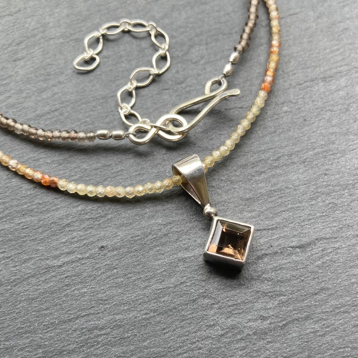 Natural Zircon, Smoky Quartz & Sterling Silver Pendant Choker