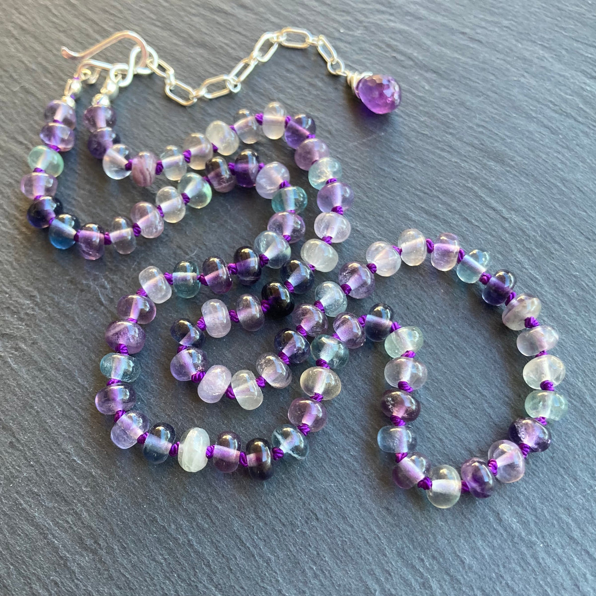 Rainbow Fluorite Hand Knotted Silk Necklace