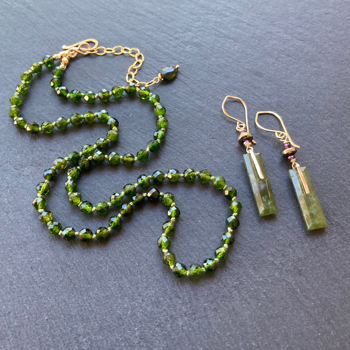Vesuvianite & Gold Earrings