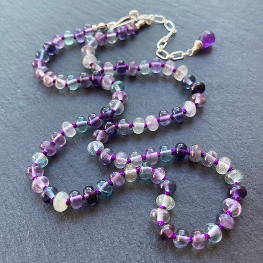 Rainbow Fluorite Hand Knotted Silk Necklace
