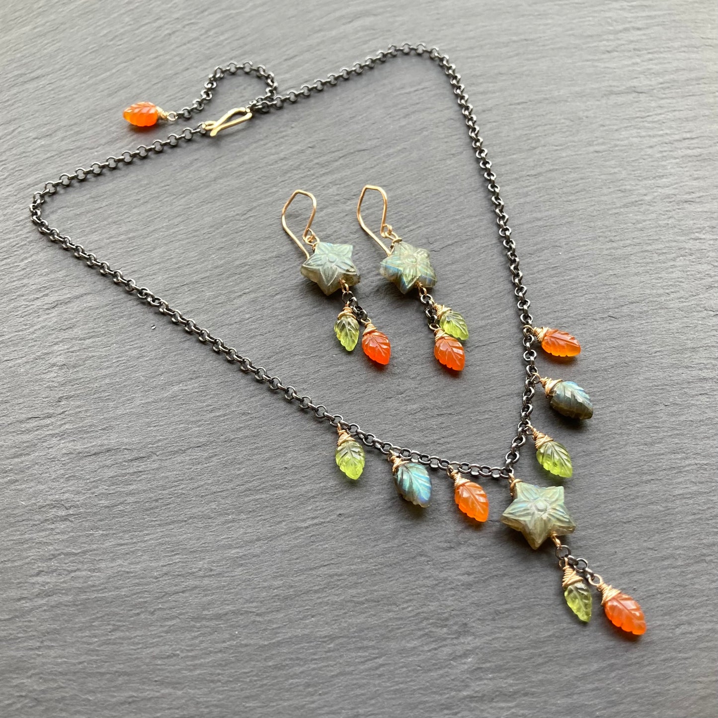 Labradorite & Mixed Metal Star Flower Charm Choker